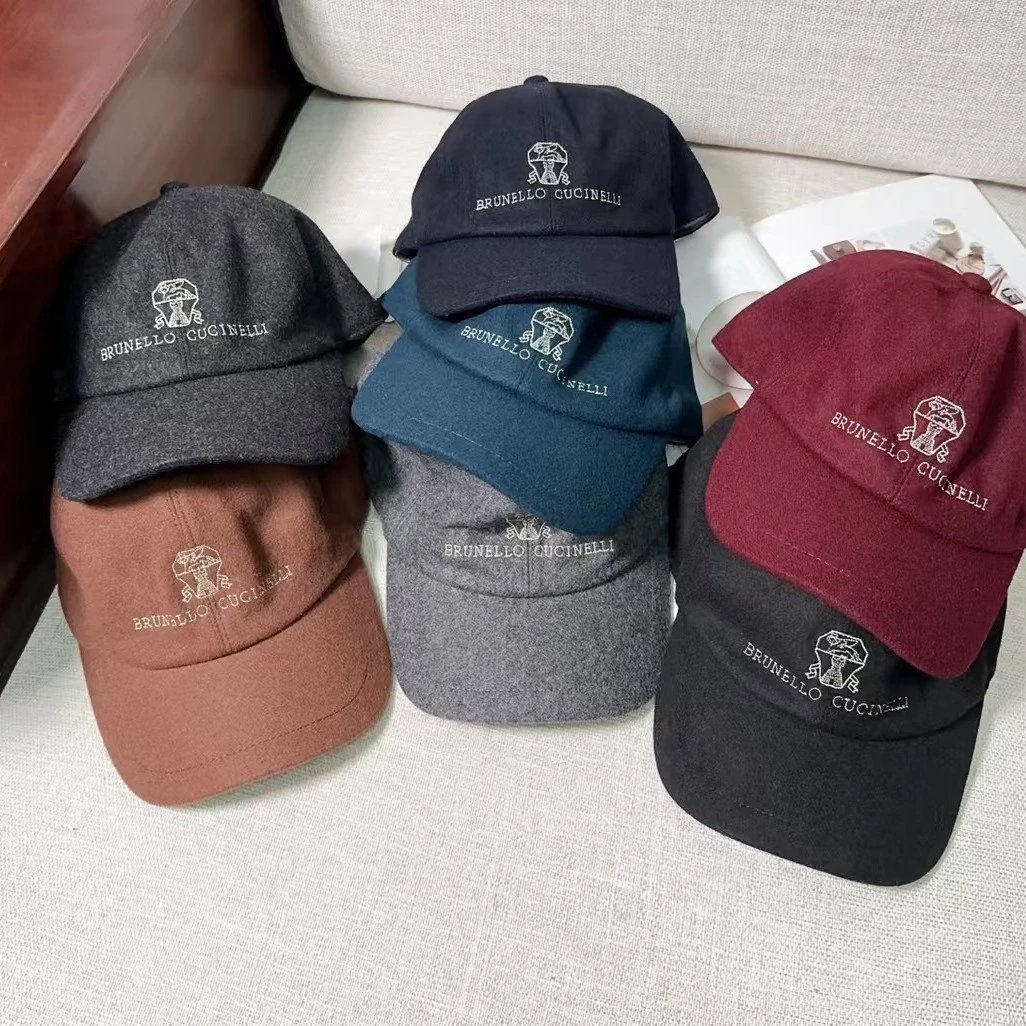 Brunello Cucinelli Hats Embroidered Logo Wool Baseball Cap image 1