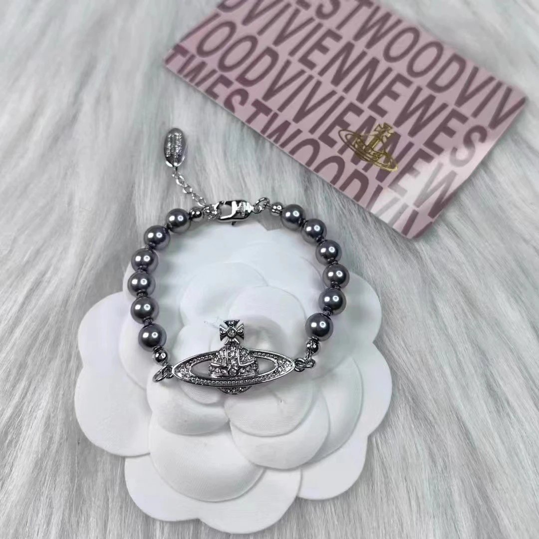 Vivienne Westwood Orb Grey Pearl Crystal Bracelet
