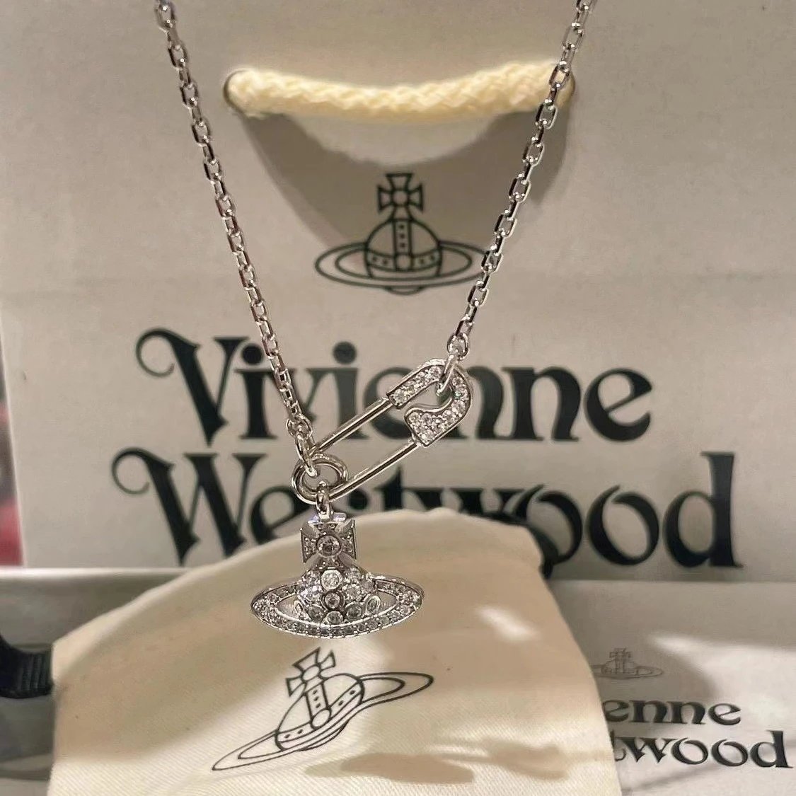Vivienne Westwood Silver Crystal Orb Pendant Necklace