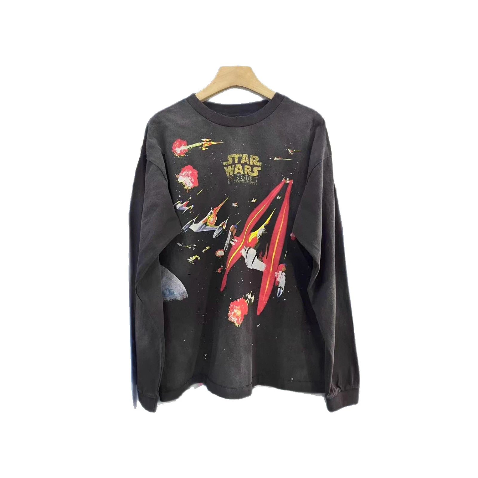 Black Long Sleeve Graphic Print Space Theme Oversized T-Shirt