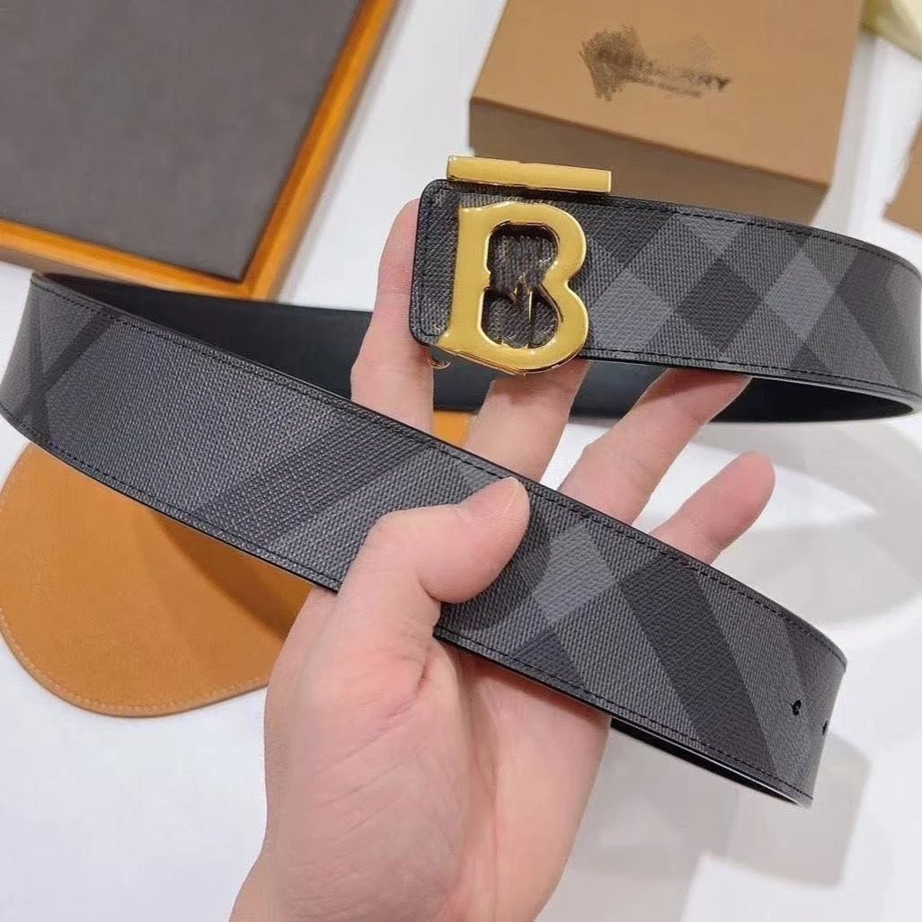 Burberry Icon Check Black Gold Buckle Belt