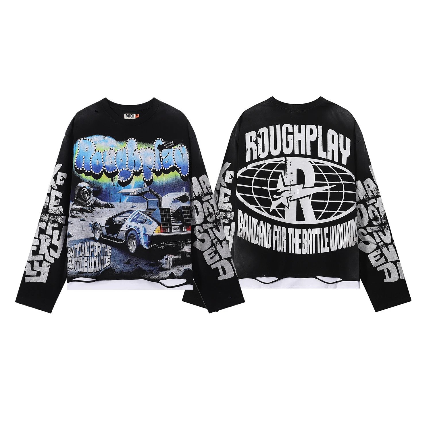 Roughplay Bandaid For The Battle Wounds Black Graphic Oversized Sweatshirt
