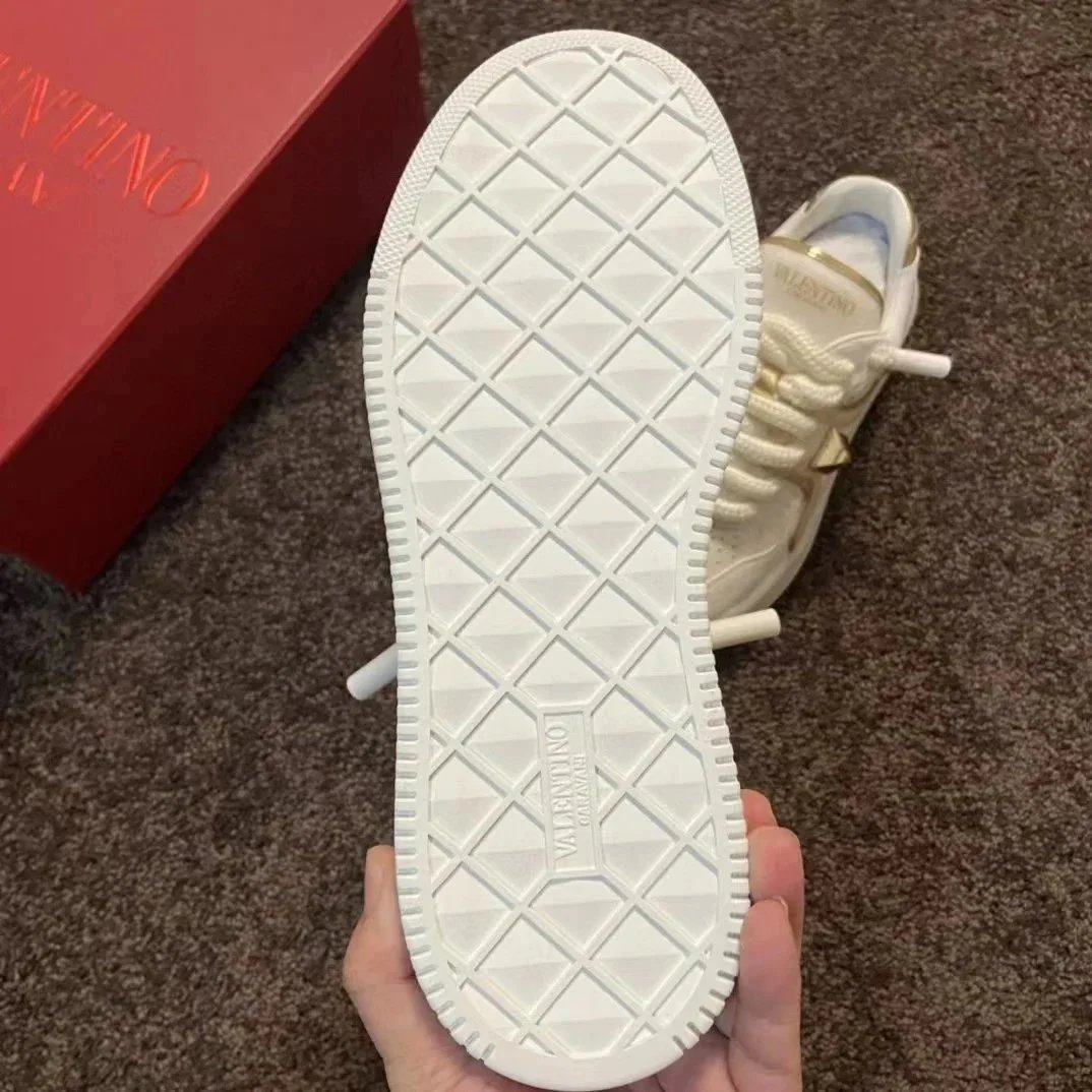 Valentino Rockstud White Gold Accented Platform Sneakers