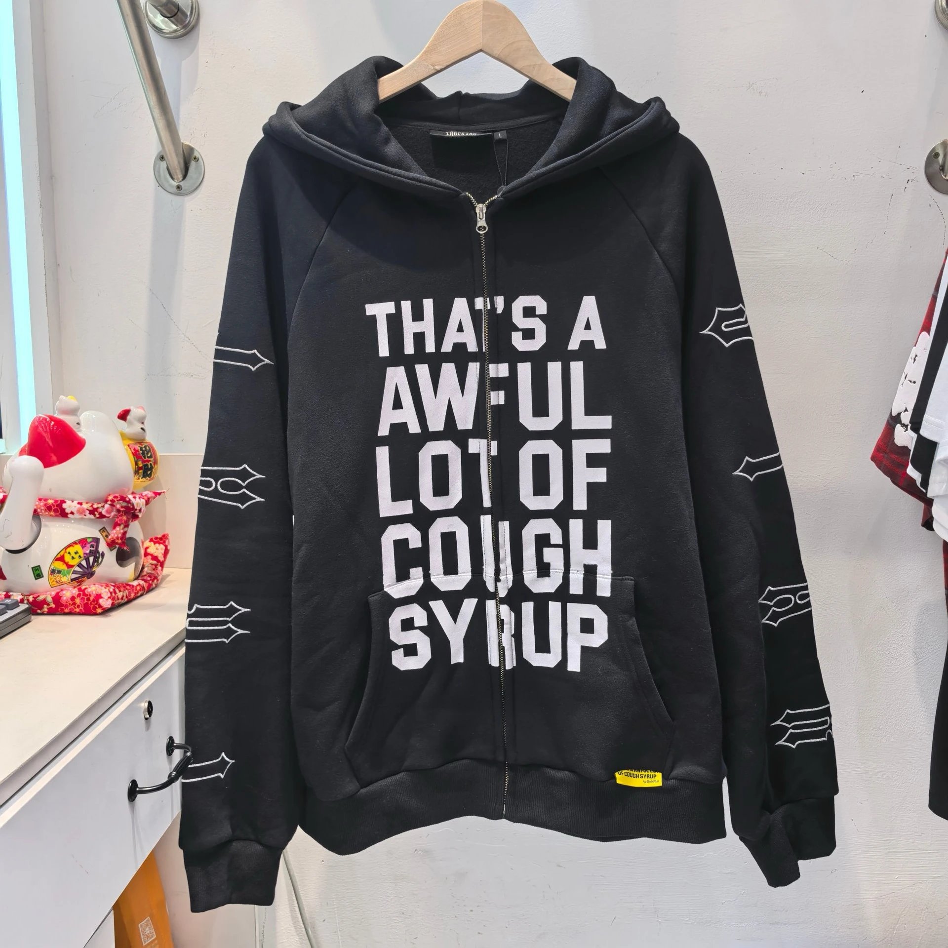 Cough Syrup That's A Awful Lot Of Cough Syrup Black Graphic Zip-Up Hoodie