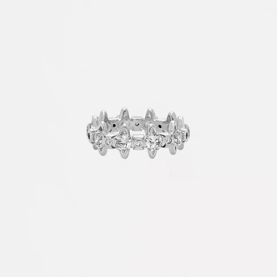 Silver Tone Crystal Eternity Ring Clear Sparkling Statement