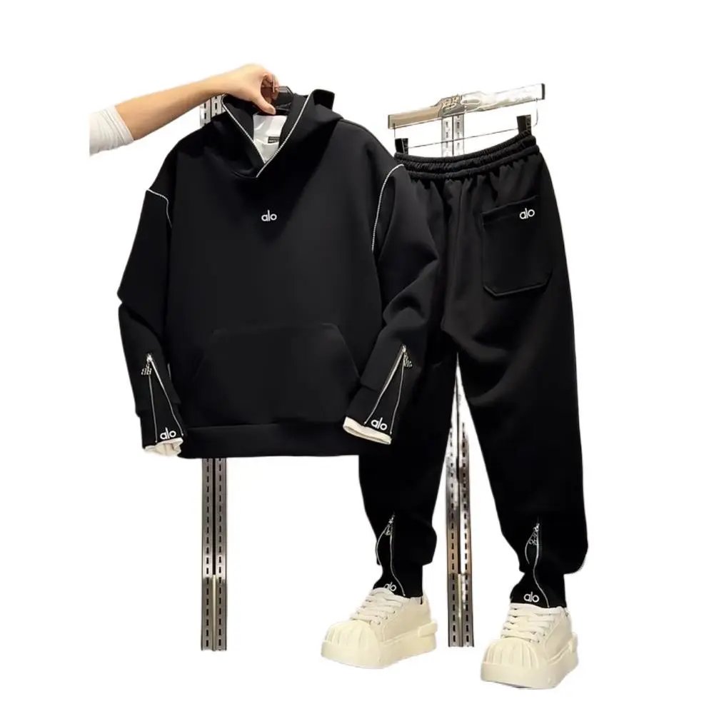 Alo Black Hooded Sweatshirt And Jogger Pants Set