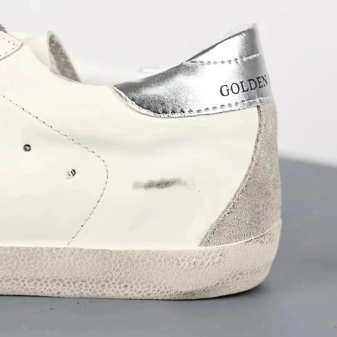 Golden Goose Superstar White Navy Blue Distressed Sneakers