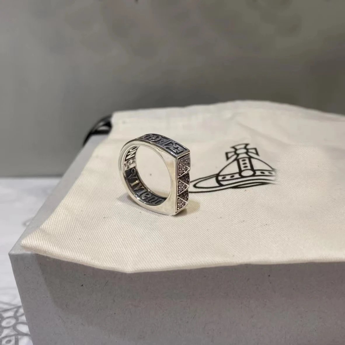 Vivienne Westwood Silver Tone Black Enamel Punk Ring