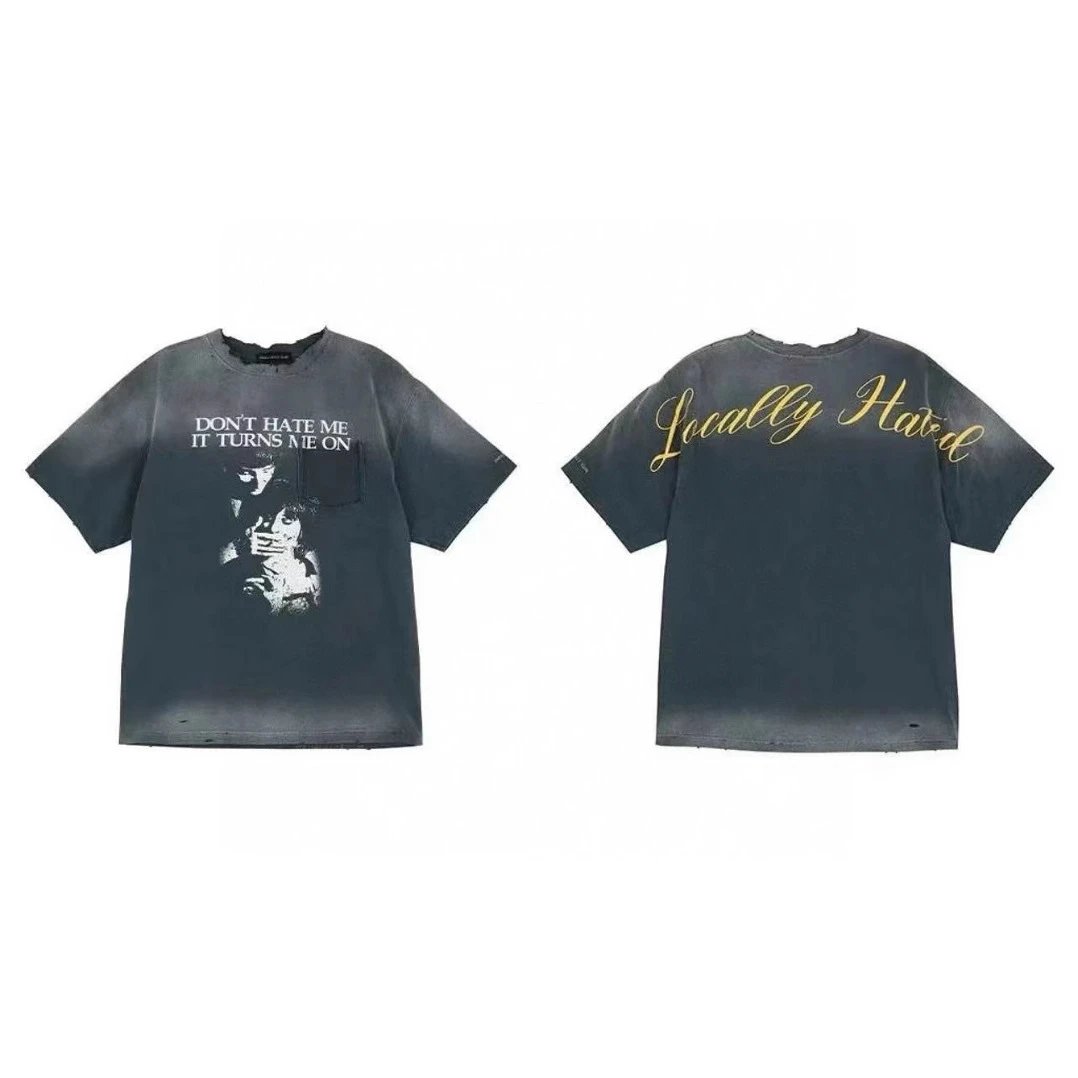 Distressed Gray Graphic Print Oversized T-Shirt