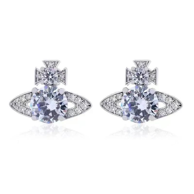 Vivienne Westwood Orb Silver Clear Crystal Statement Earrings
