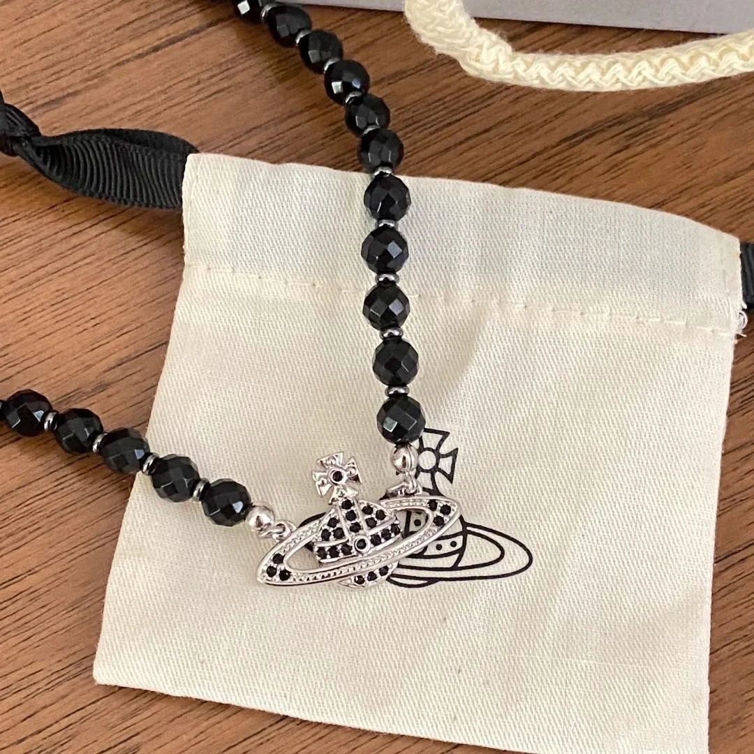 Vivienne Westwood Black Crystal Orb Pendant Necklace