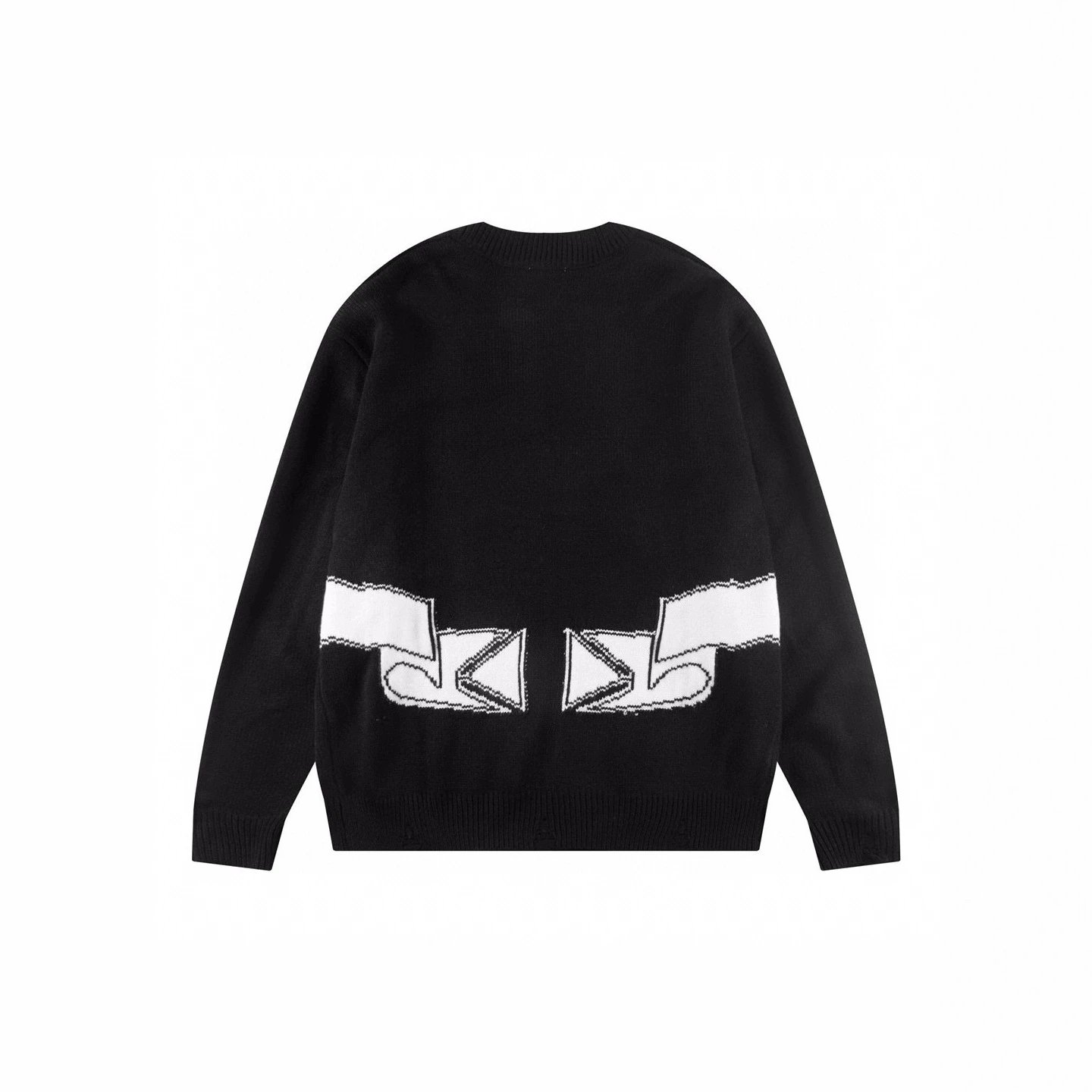 Black Knit Cardigan With White Graphic Pattern Oversized Style
