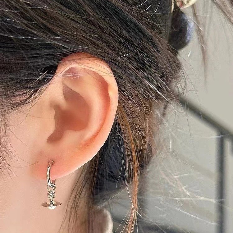 Silver Gold Tone Pearl Hoop Earrings Minimalist Jewelry