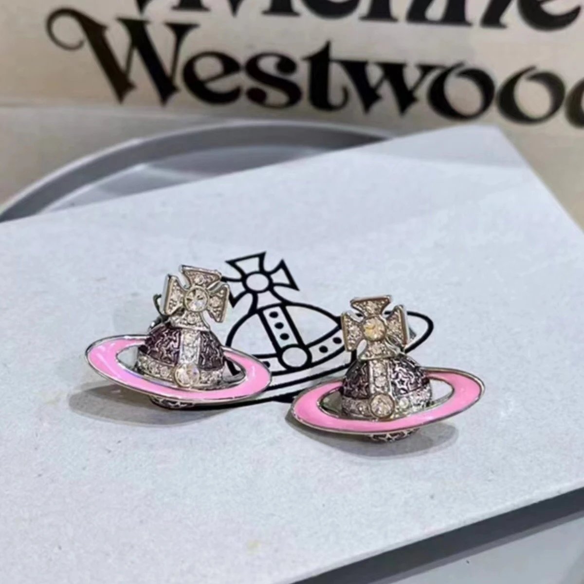 Vivienne Westwood Orb Pink Crystal embellished Earrings