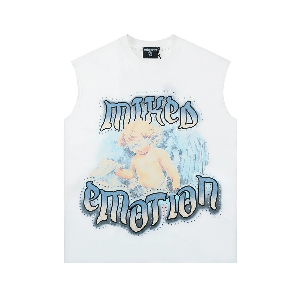 Mixed Emotion Sleeveless White Graphic Angel Print Tank Top