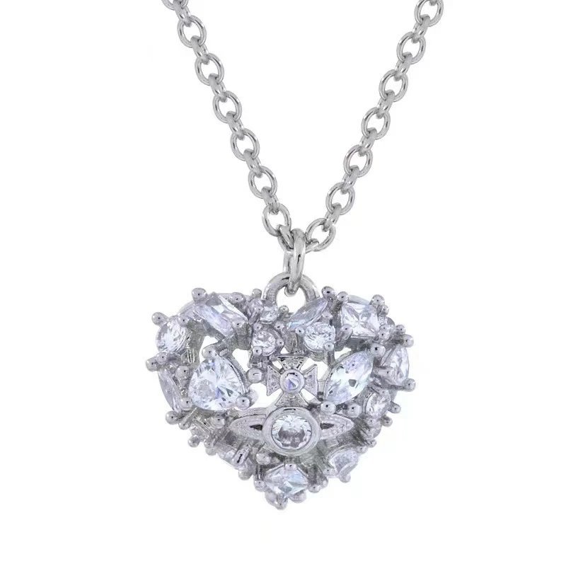 Silver Heart Pendant Necklace With Cubic Zirconia Elegant Jewelry