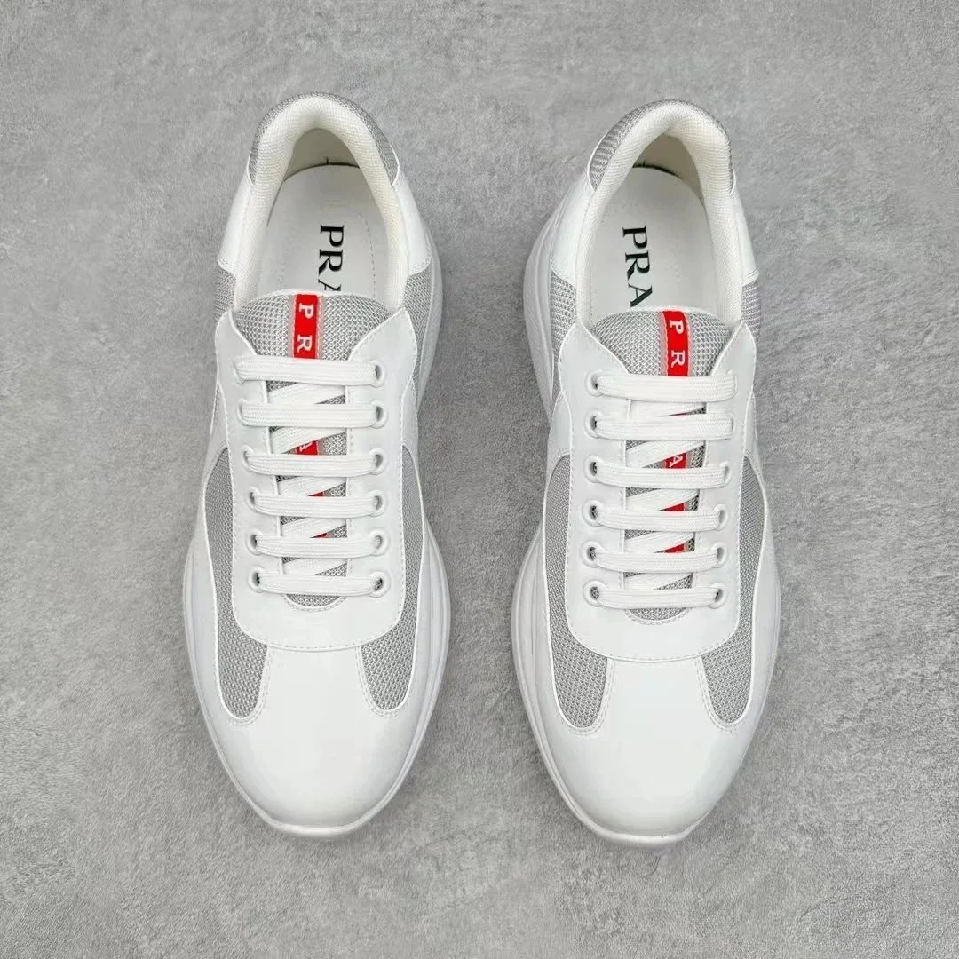 Prada Linea Rossa Black Silver Mesh Patent Leather Casual Sneakers