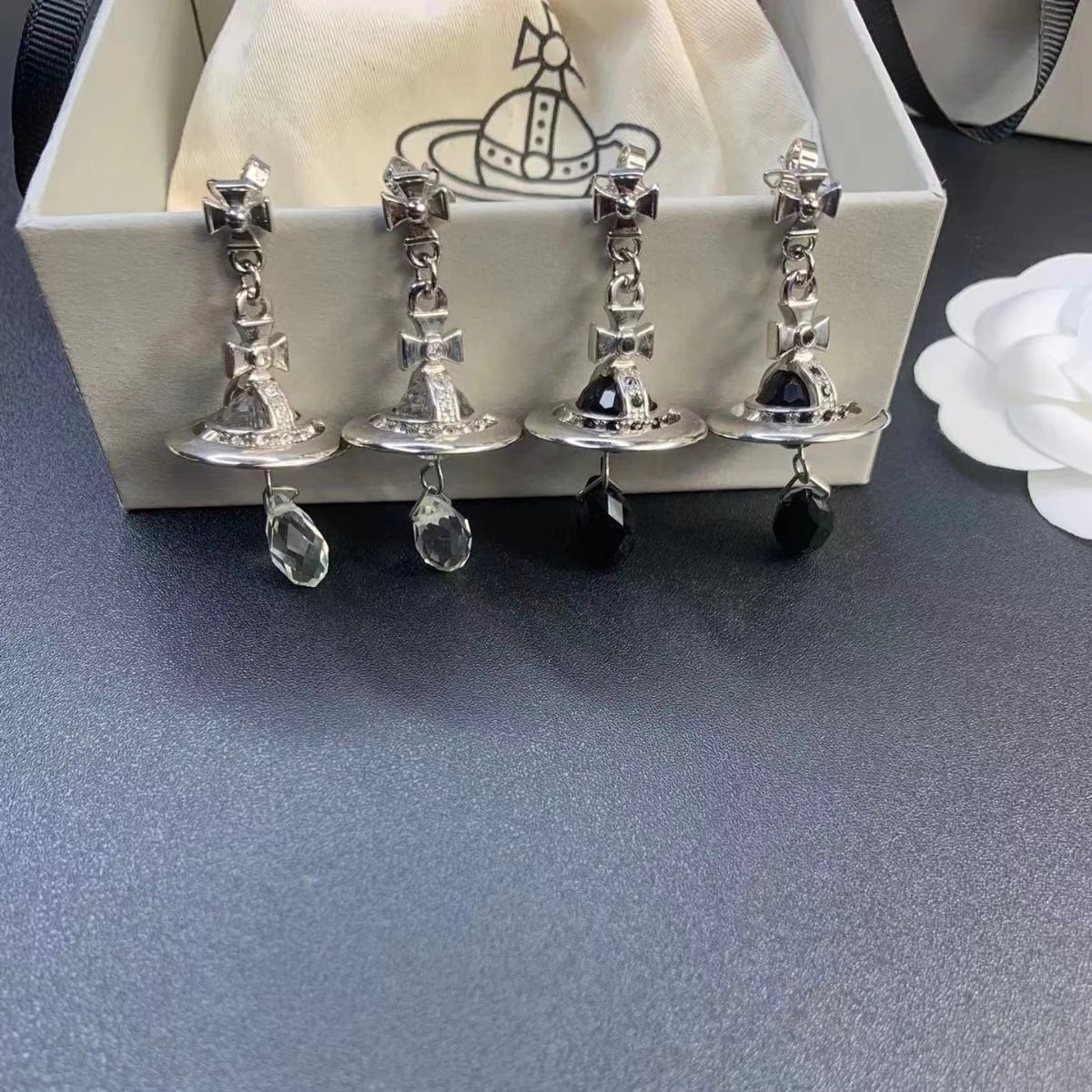 Vivienne Westwood Orb Silver Clear And Black Crystal Earrings