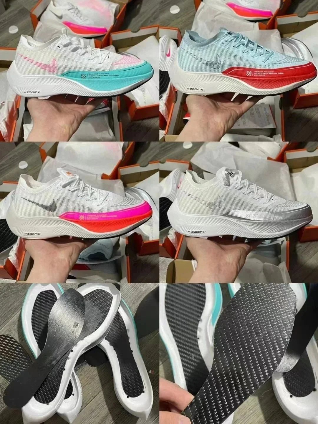 Nike ZoomX Vaporfly Next% 2 White Pink Turquoise Blue Red Silver Racing Running Shoes
