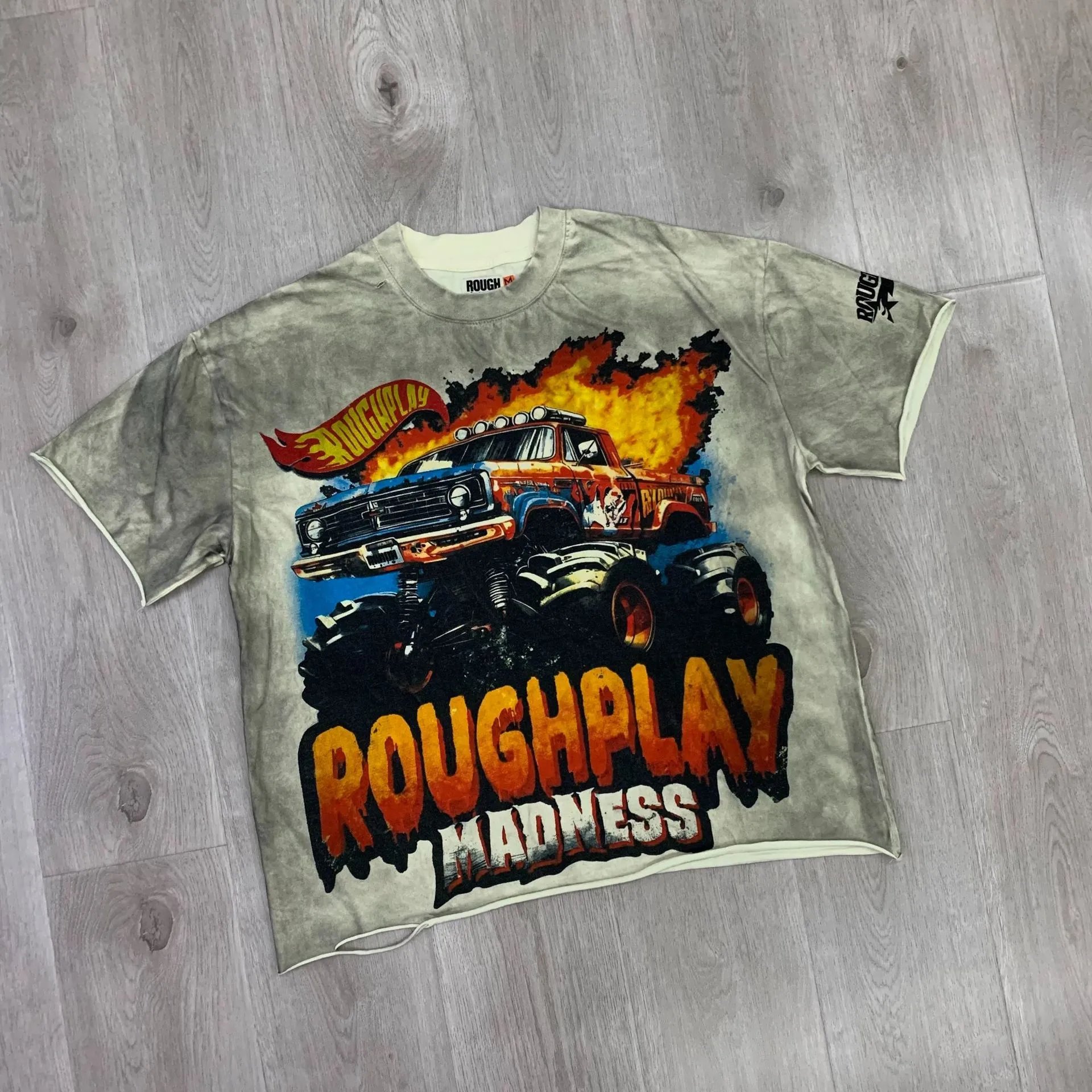 Roughplay Flame Logo Olive Green Distressed T-Shirt