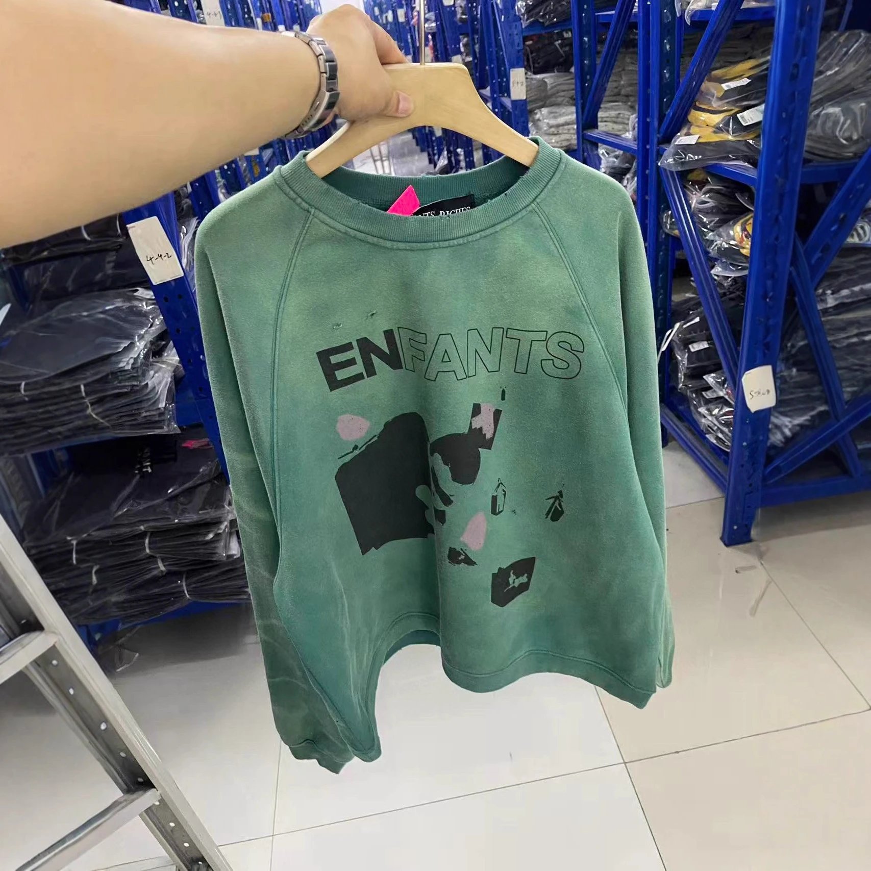 Green Graphic Print Distressed Sweatshirt Oversized Streetwear