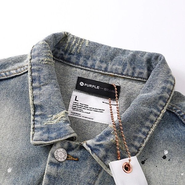 Purple Brand Denim Jacket Light Blue Distressed Oversized