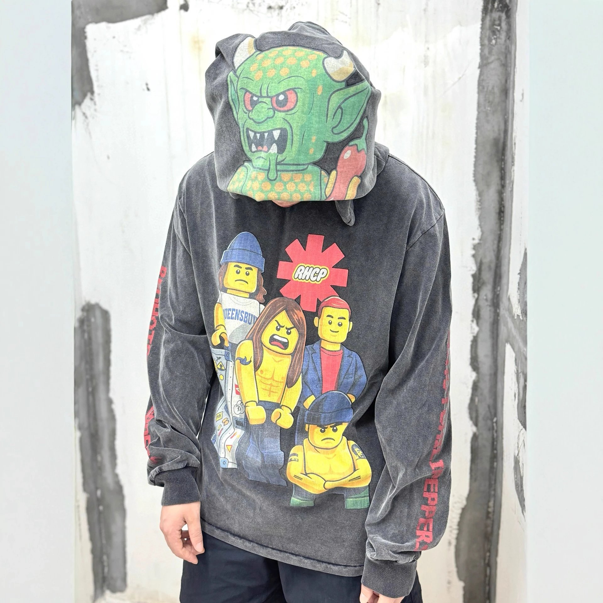 Velvet Hoodie Gray Lego Red Hot Chili Peppers Graphic Streetwear