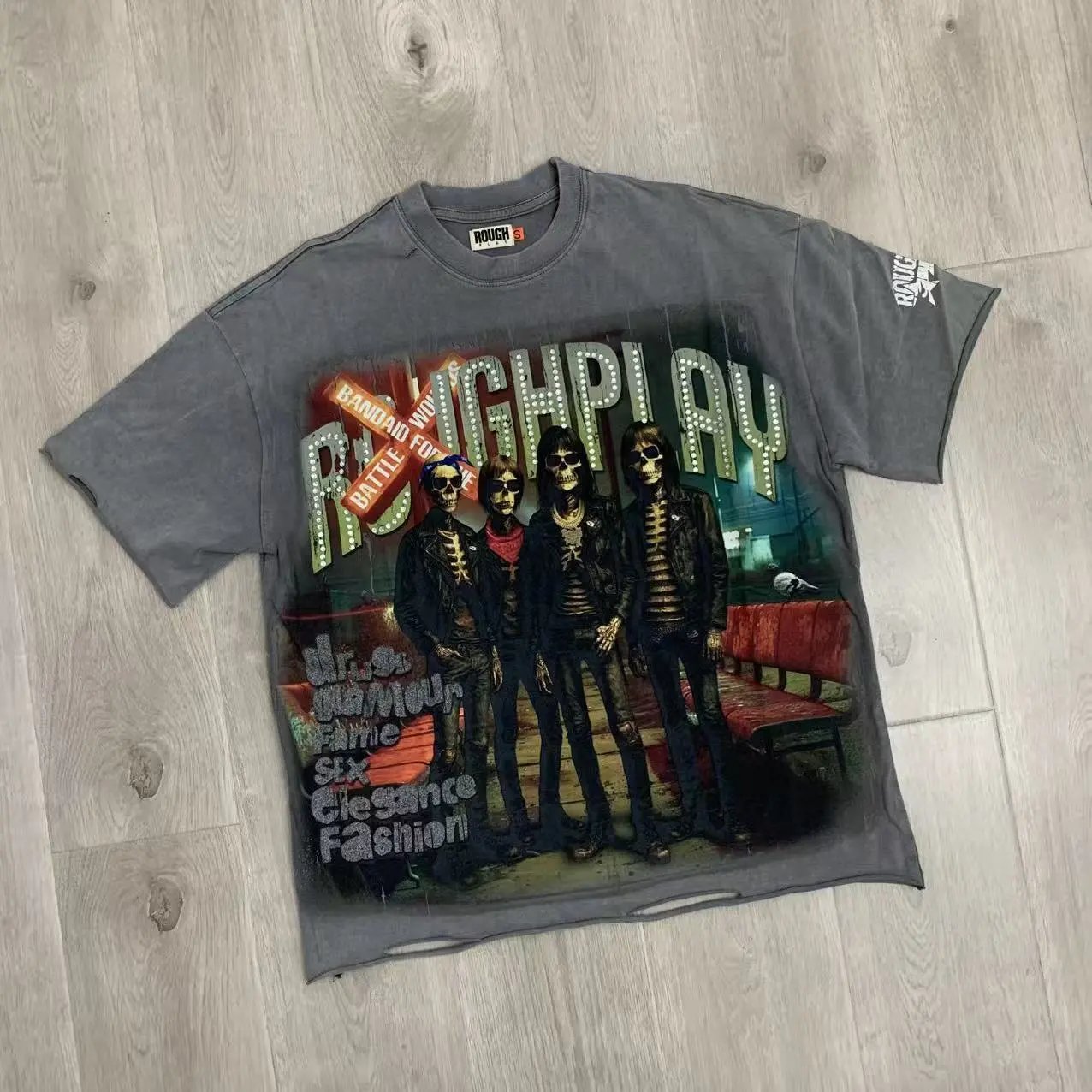 Rough Play Gray Graphic Band Tee
