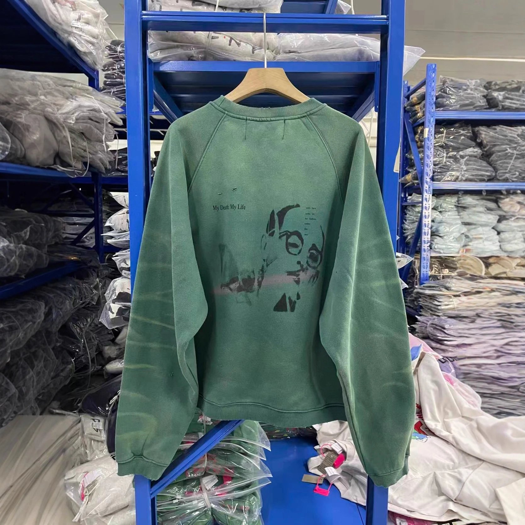 Green Graphic Print Distressed Sweatshirt Oversized Streetwear