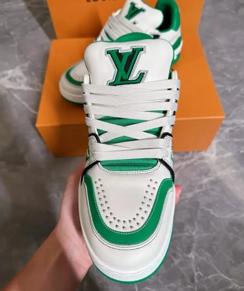 Louis Vuitton Trainer White Green Monogram Sneakers