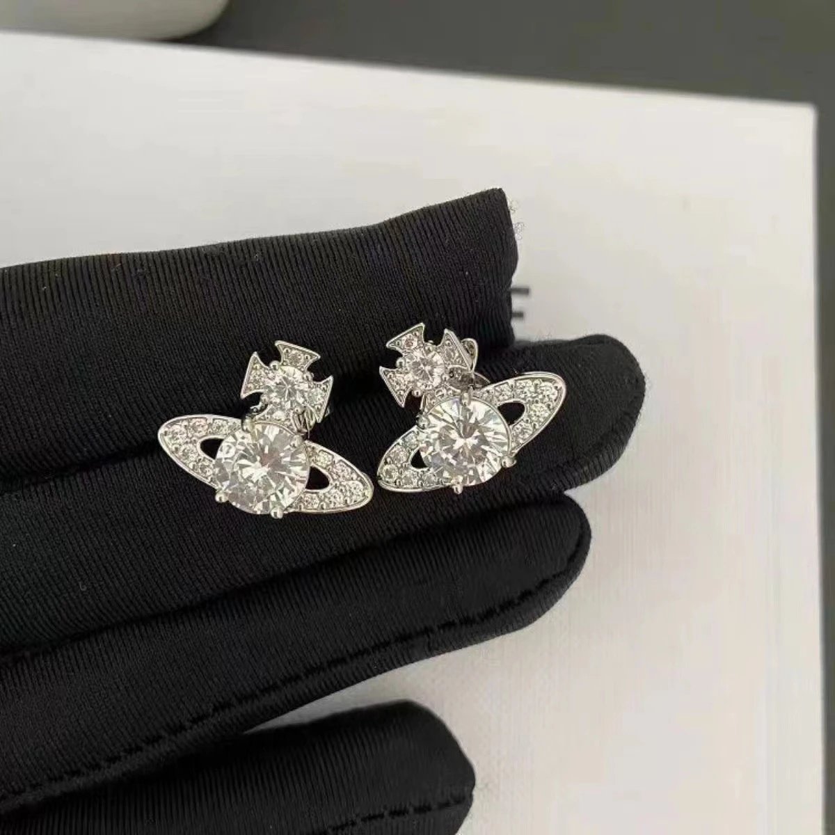 Vivienne Westwood Orb Silver Clear Crystal Statement Earrings
