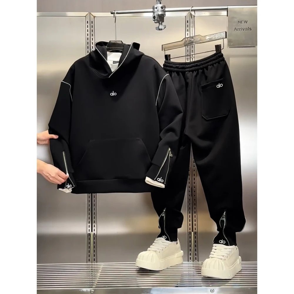 Alo Black Hooded Sweatshirt And Jogger Pants Set