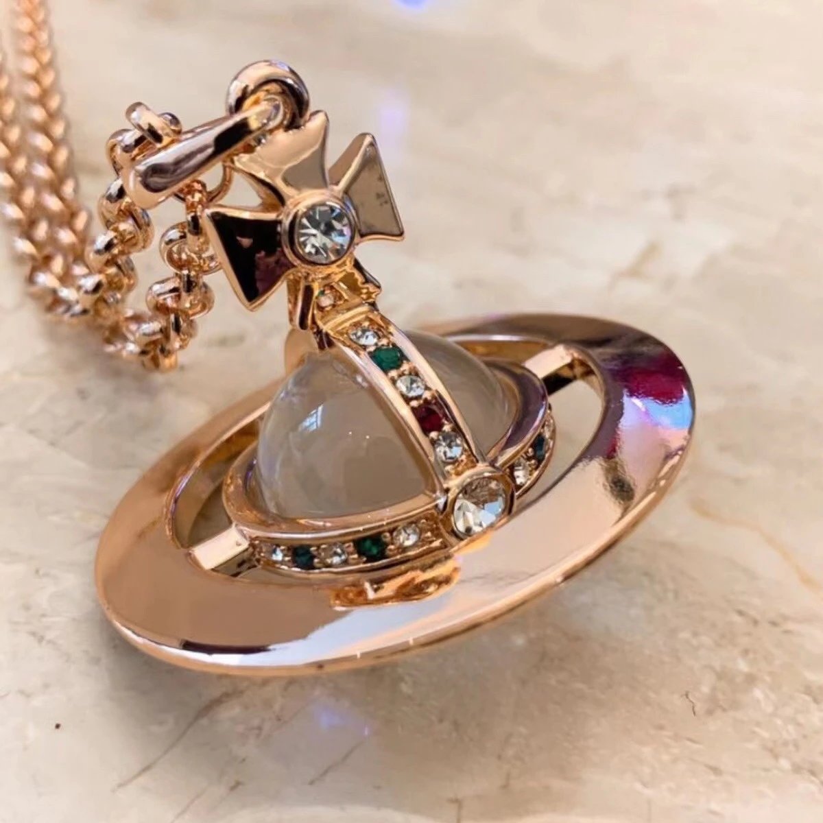 Vivienne Westwood Orb Silver Multicolor Crystal Pendant Necklace