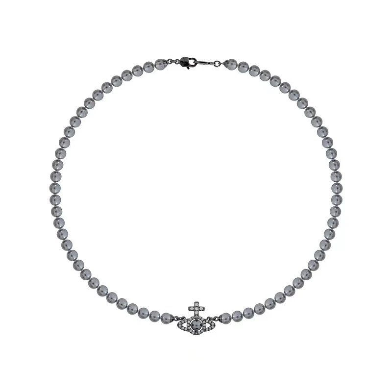 Vivienne Westwood Orb Gray Pearl Crystal Necklace