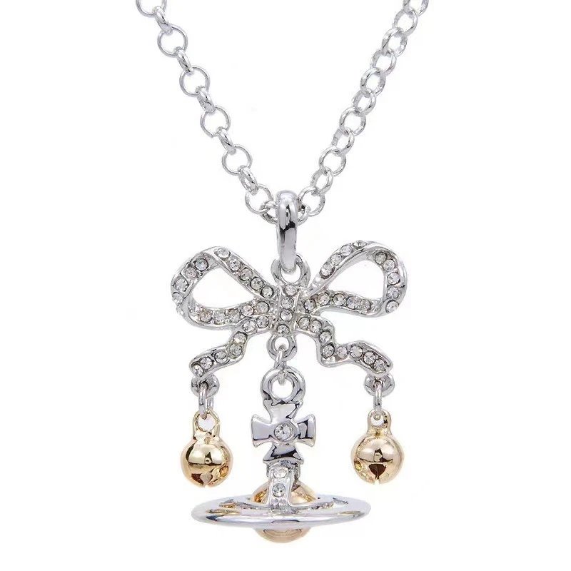 Vivienne Westwood Orb Bow Silver Gold Crystal Pendant Necklace