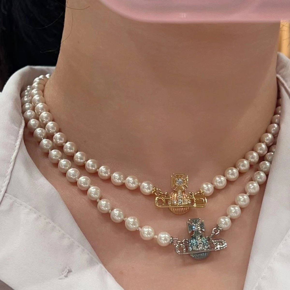 Vivienne Westwood Pearl White Orb Pendant Necklace