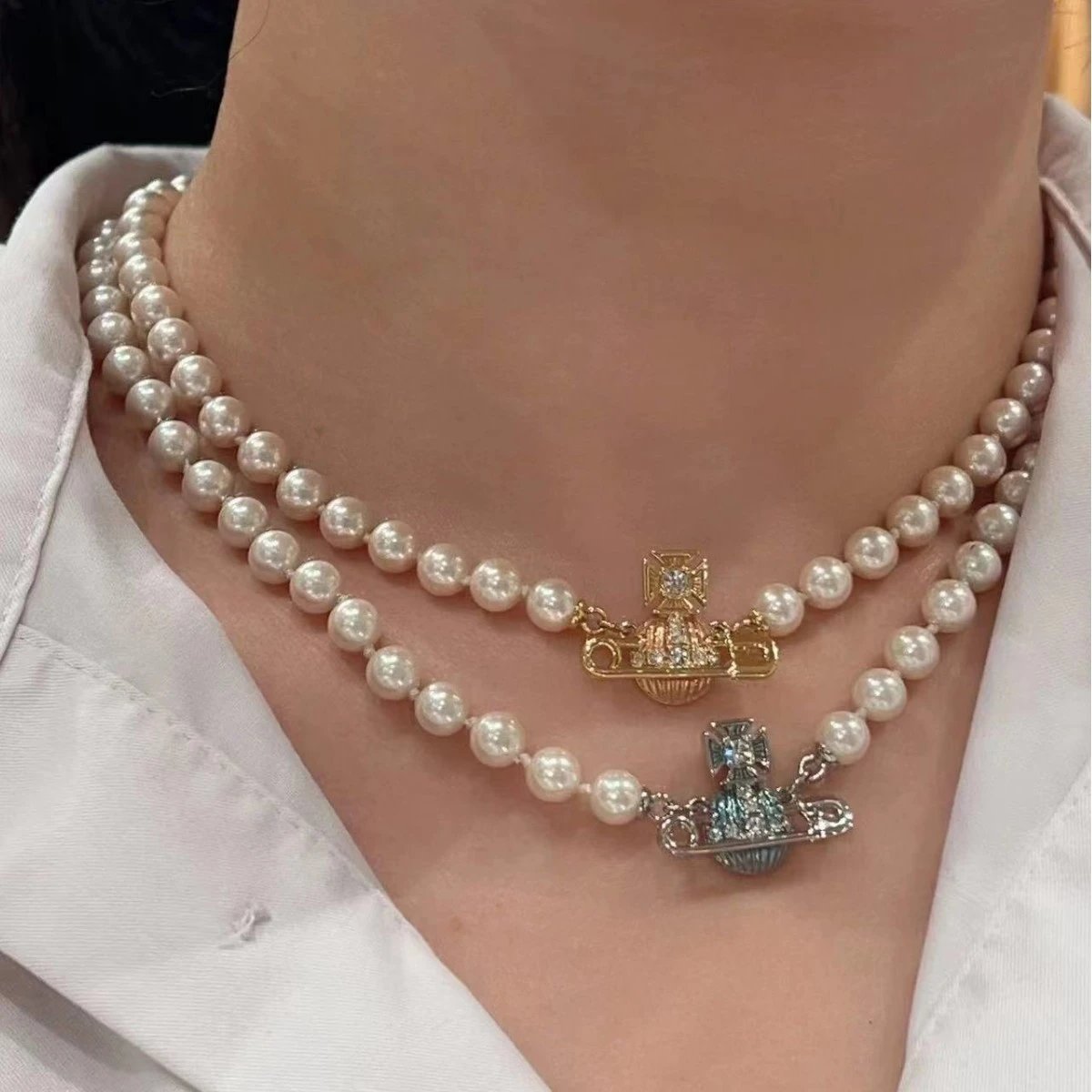 Vivienne Westwood Orb Pink Gold-Plated Pearl Necklace