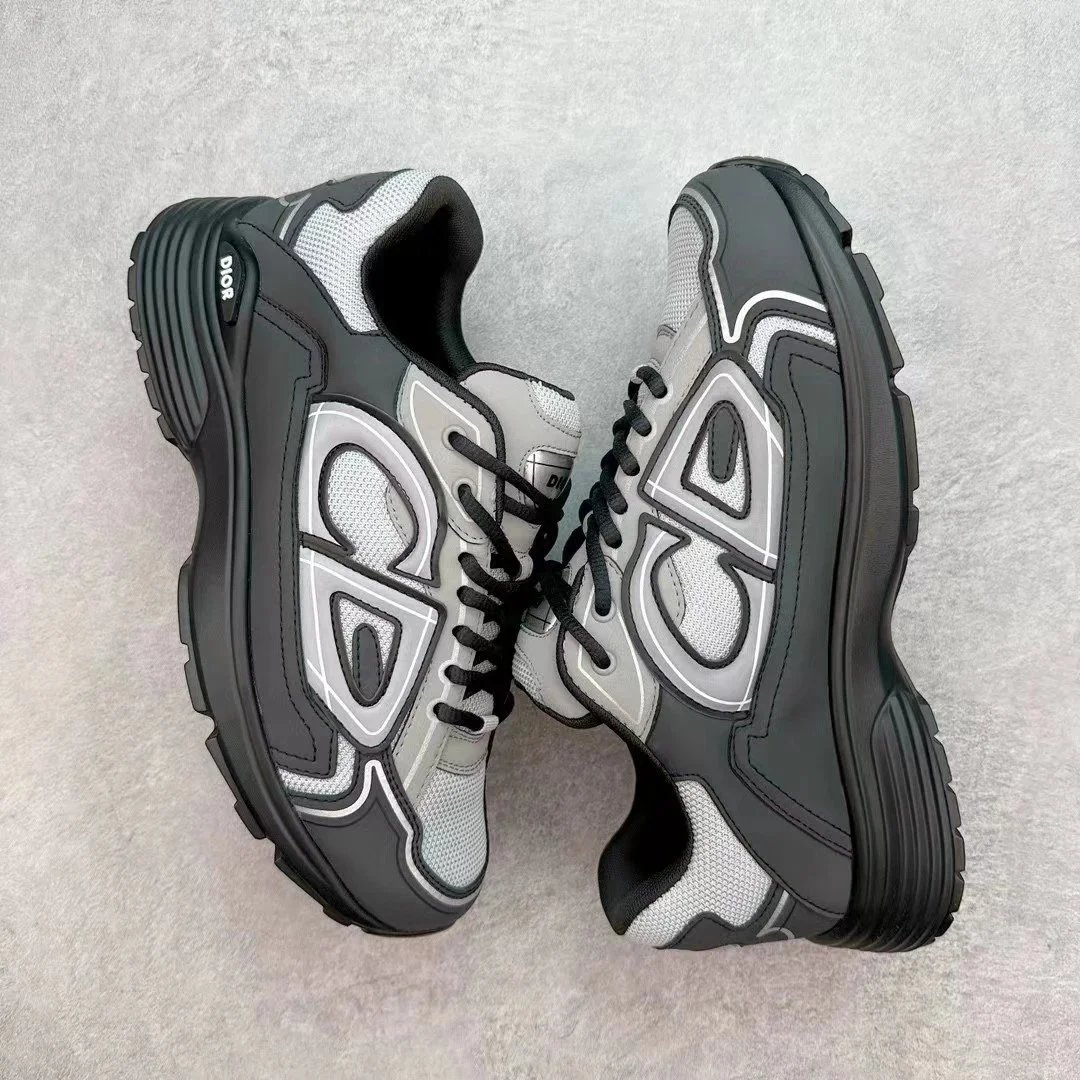 Dior B23 Gray Black Mesh Leather Sneakers