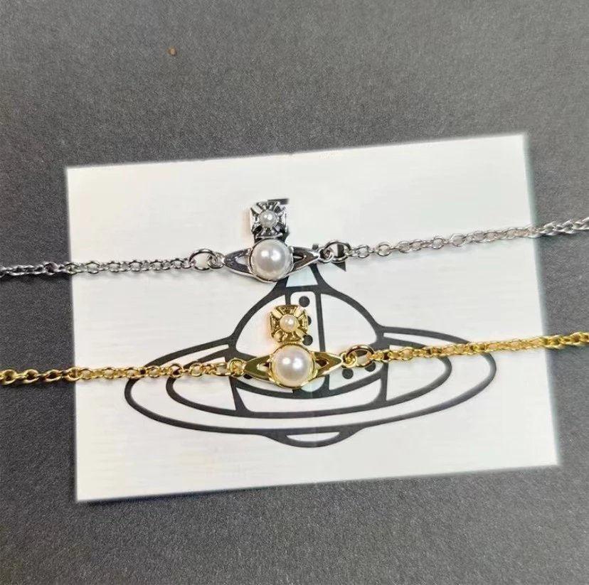 Vivienne Westwood Orb Pearl Cross Pendant Necklace Gold Silver