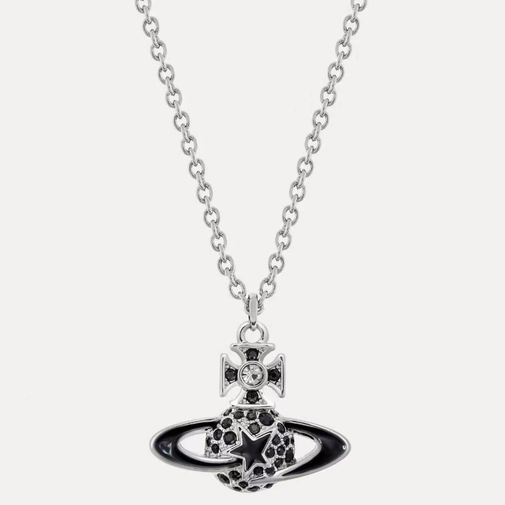 Vivienne Westwood Pearl Safety Pin Crystal Orb Necklace Set Silver