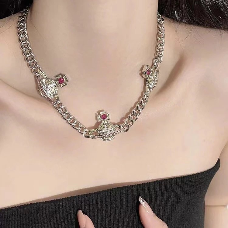 Vivienne Westwood Orb Pink Crystal Chunky Chain Necklace
