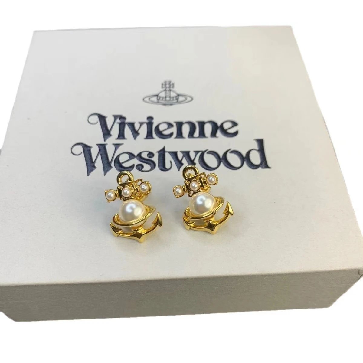 Vivienne Westwood Orb Pearl Silver Statement Earrings