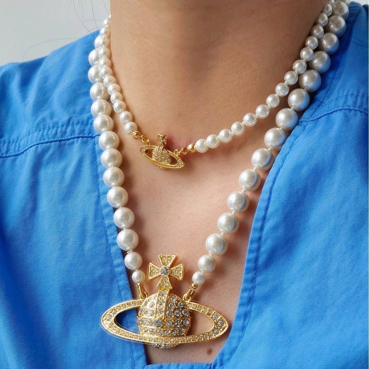 Vivienne Westwood Pearl White Gold-Tone Orb Pendant Necklace