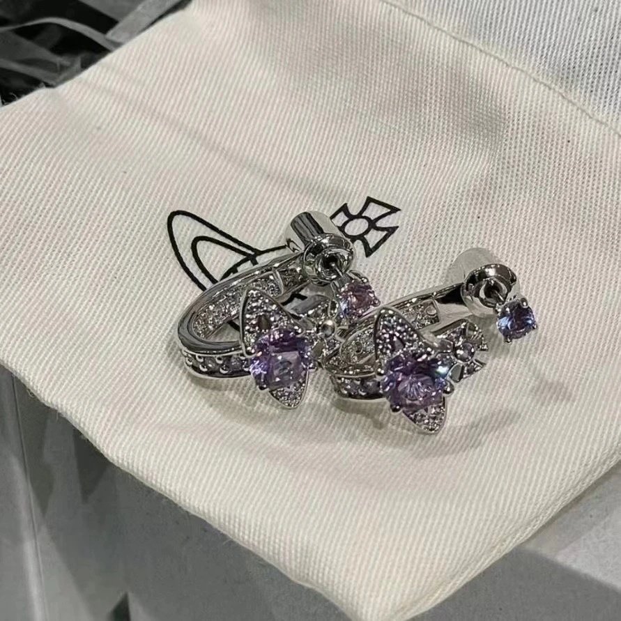 Vivienne Westwood Silver Crystal Orb Hoop Earrings
