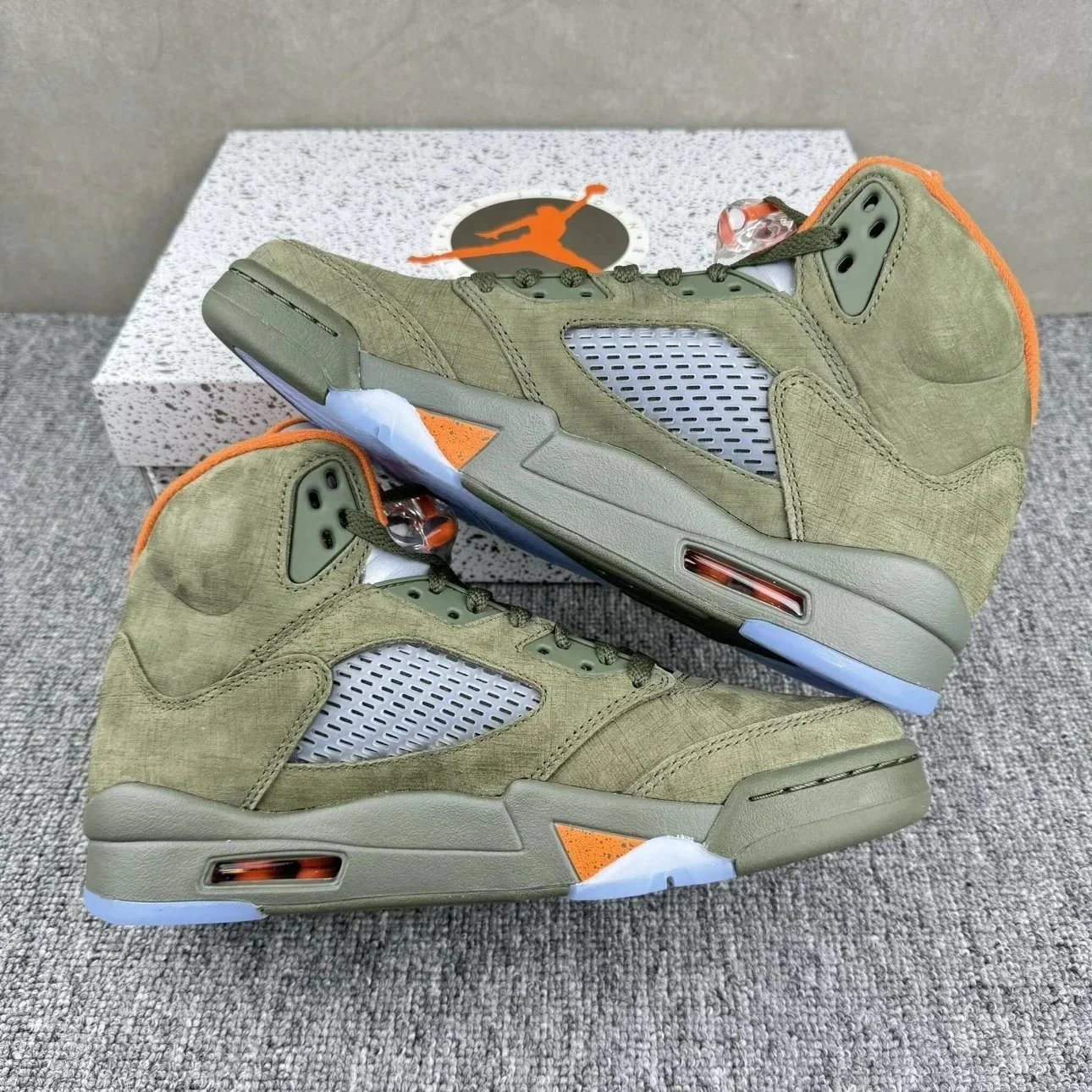 Nike Air Jordan 5 Olive Green Orange Mesh High Top Sneakers