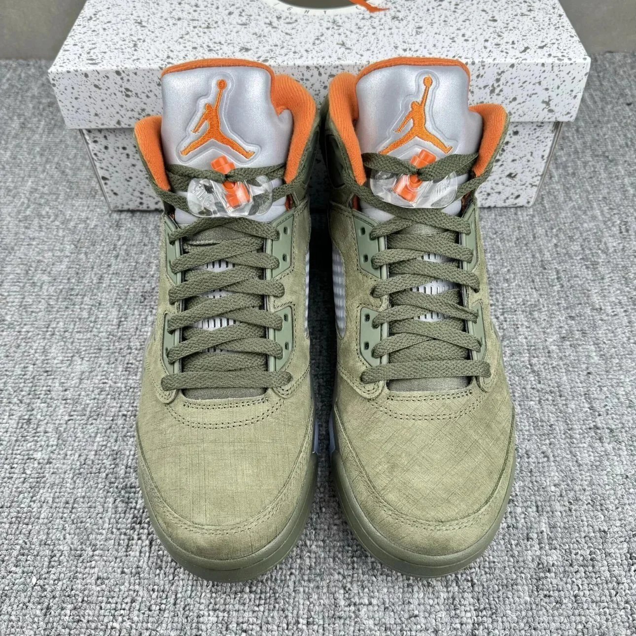 Nike Air Jordan 5 Olive Green Orange Mesh High Top Sneakers