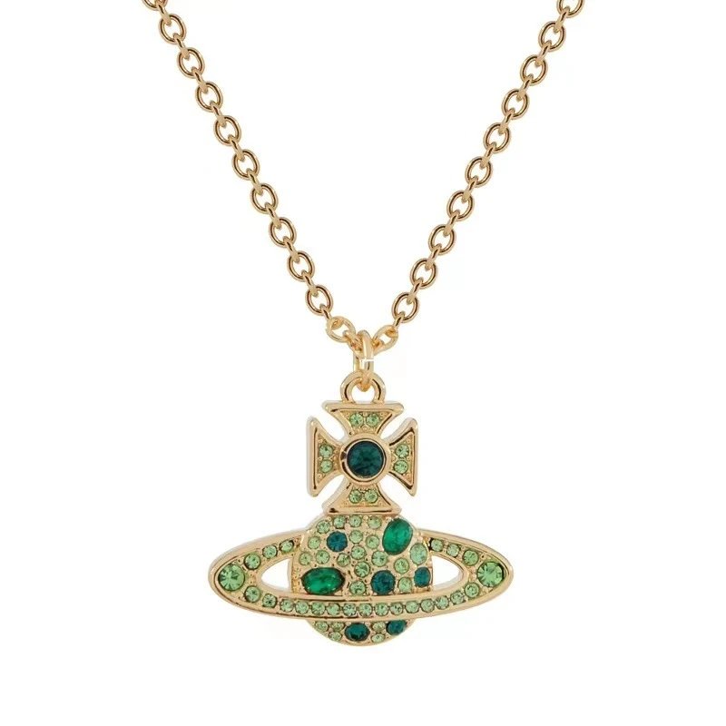 Vivienne Westwood Orb Green Crystal Pendant Necklace