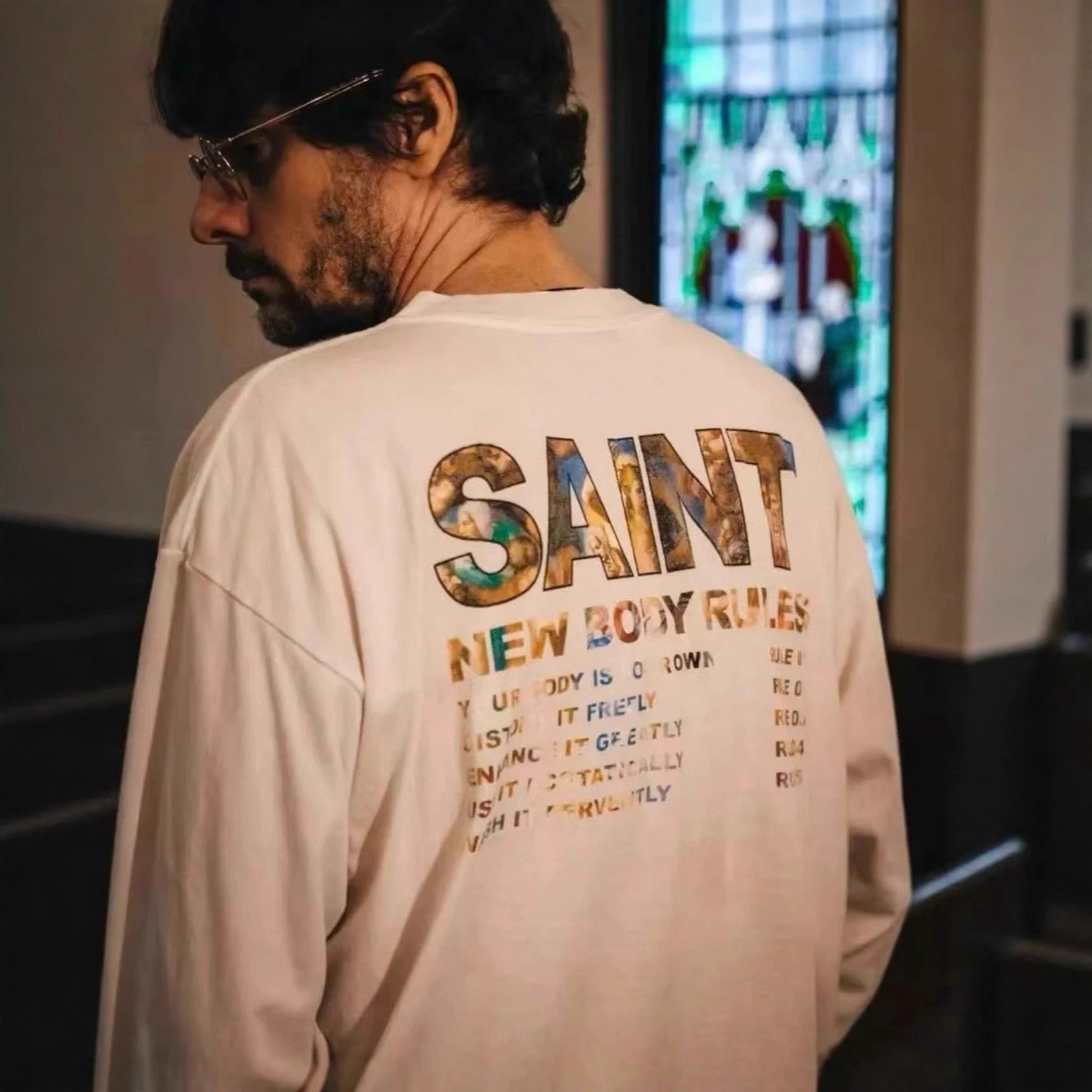 Saint New Body Rules Off White Graphic Long Sleeve T-Shirt