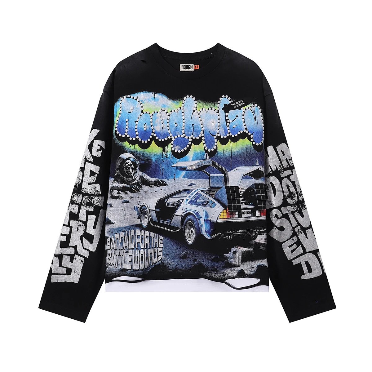 Roughplay Bandaid For The Battle Wounds Black Graphic Oversized Sweatshirt