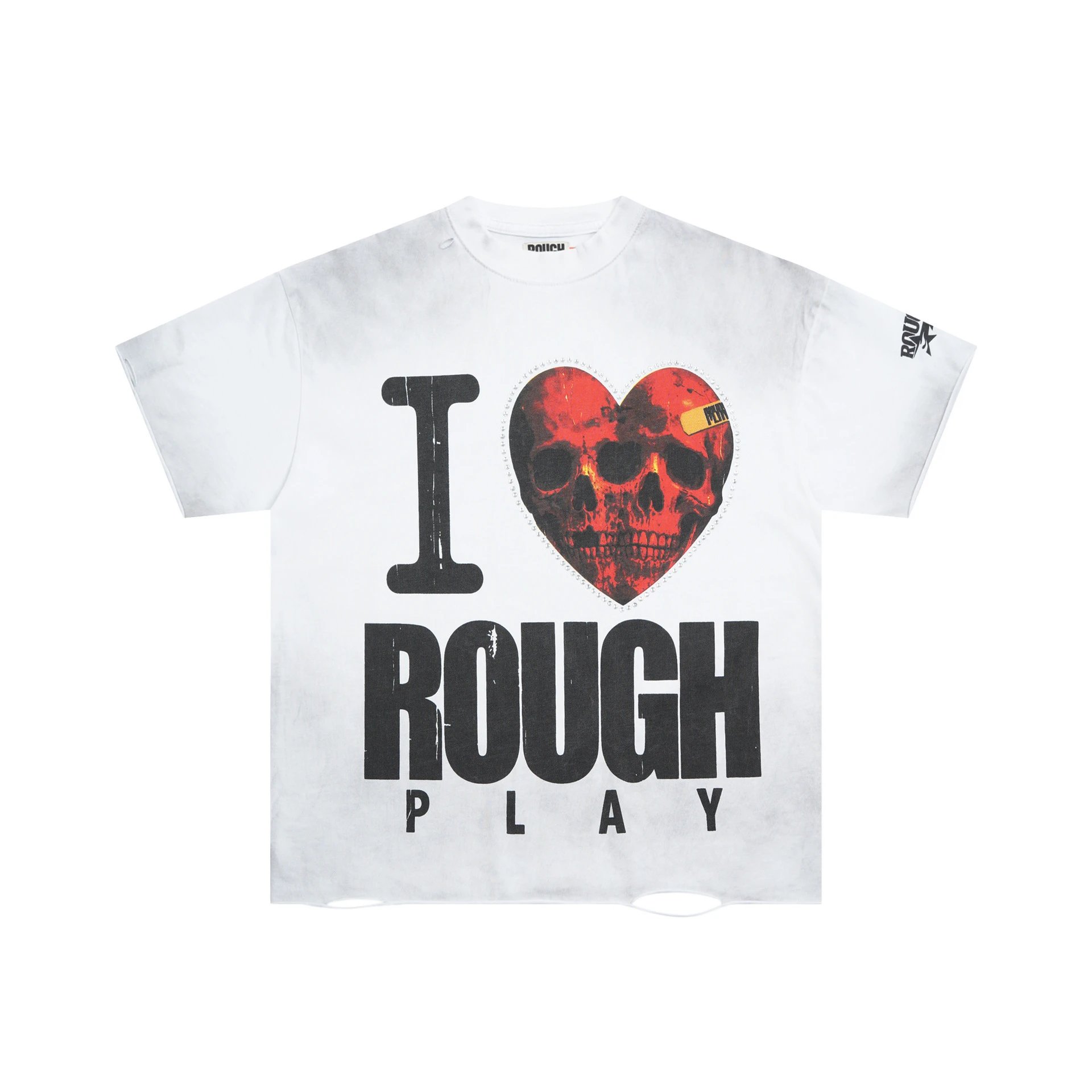 Roughplay Bandaid For The Battle Wounds White Distressed Graphic T-Shirt